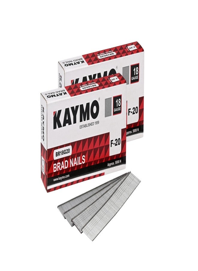 Kaymo BR18G20 F-20 Brad Nails | 20mm Length | Pack of 2 (10,000 Nails) | For Trim, Carpentry, Woodworking - Image 1